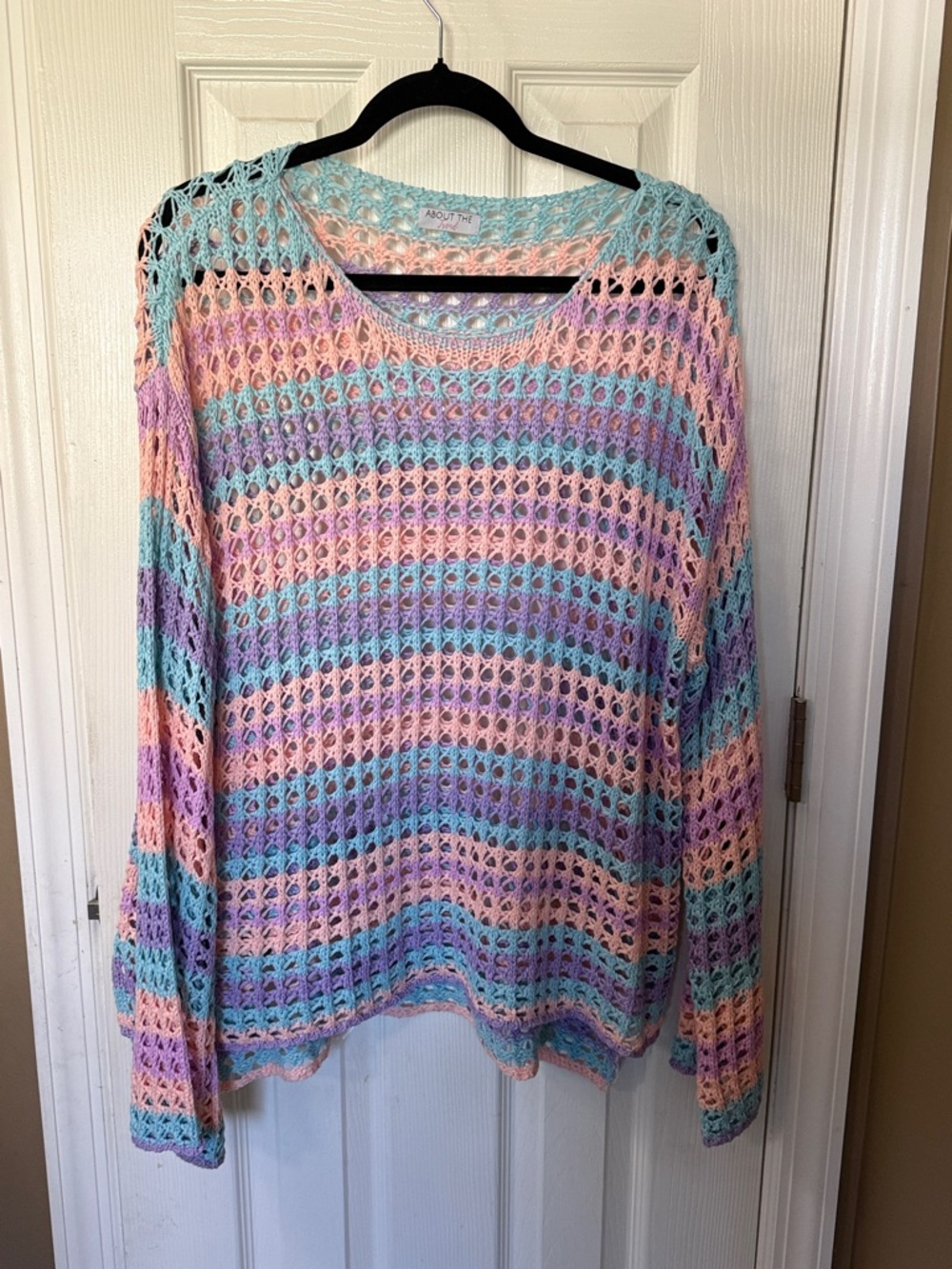 Pastel Open-Weave Stripe Crewneck Sweater - Multi Pastel
